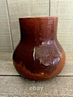 Vintage Studio Art Pottery Brown Drip Glaze Vase Signed Dayton'34