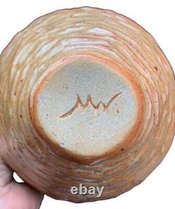 Vintage Studio Art Pottery Brutalist Conical Vase Pot Signed Mid-Century 4.5x7