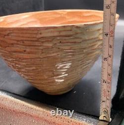 Vintage Studio Art Pottery Brutalist Conical Vase Pot Signed Mid-Century 4.5x7