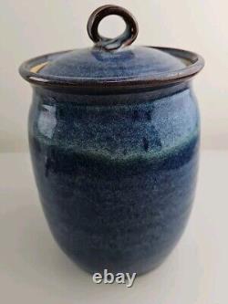 Vintage Studio Art Pottery Cannister Cobalt Blue Shades Artist Signed Marguerite