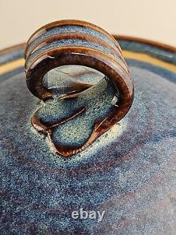 Vintage Studio Art Pottery Cannister Cobalt Blue Shades Artist Signed Marguerite