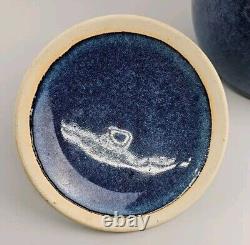 Vintage Studio Art Pottery Cannister Cobalt Blue Shades Artist Signed Marguerite
