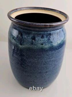 Vintage Studio Art Pottery Cannister Cobalt Blue Shades Artist Signed Marguerite
