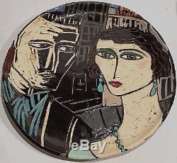 Vintage Studio Art Pottery Cubist Modernist Portrait Sculpture Plate Plaque