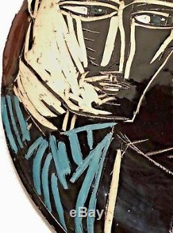 Vintage Studio Art Pottery Cubist Modernist Portrait Sculpture Plate Plaque