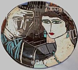 Vintage Studio Art Pottery Cubist Modernist Portrait Sculpture Plate Plaque