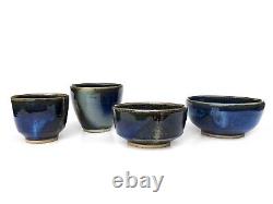 Vintage Studio Art Pottery Cup & Bowl 4pc Set by Franz Kriwanek Chawan Yunomi