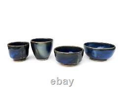 Vintage Studio Art Pottery Cup & Bowl 4pc Set by Franz Kriwanek Chawan Yunomi