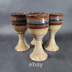 Vintage Studio Art Pottery Decanter Wine Goblet Set Hand Made Artist Signed