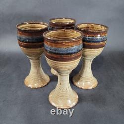 Vintage Studio Art Pottery Decanter Wine Goblet Set Hand Made Artist Signed