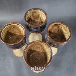 Vintage Studio Art Pottery Decanter Wine Goblet Set Hand Made Artist Signed