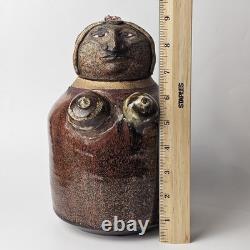 Vintage Studio Art Pottery Figural Canister Jar Woman Folk Art Stoneware