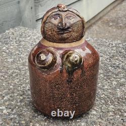Vintage Studio Art Pottery Figural Canister Jar Woman Folk Art Stoneware