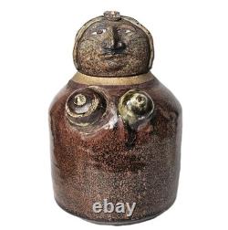 Vintage Studio Art Pottery Figural Canister Jar Woman Folk Art Stoneware