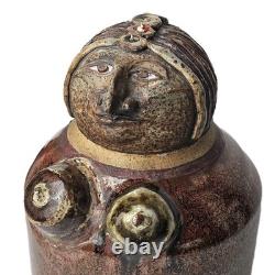 Vintage Studio Art Pottery Figural Canister Jar Woman Folk Art Stoneware