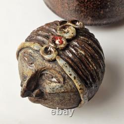 Vintage Studio Art Pottery Figural Canister Jar Woman Folk Art Stoneware