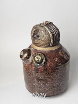Vintage Studio Art Pottery Figural Canister Jar Woman Folk Art Stoneware