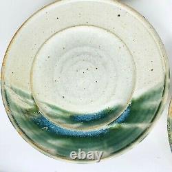 Vintage Studio Art Pottery Glazed Hand Thrown Plates Blue/green 9 Set Of (7)