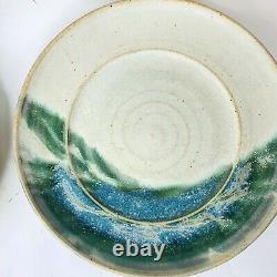 Vintage Studio Art Pottery Glazed Hand Thrown Plates Blue/green 9 Set Of (7)