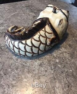 Vintage Studio Art Pottery Japanese KOI Fish Vase Asian Figure rare MCM