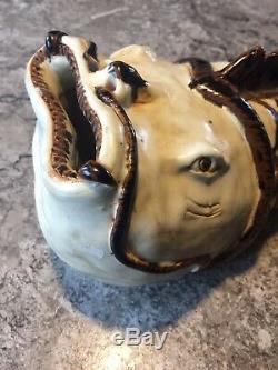 Vintage Studio Art Pottery Japanese KOI Fish Vase Asian Figure rare MCM