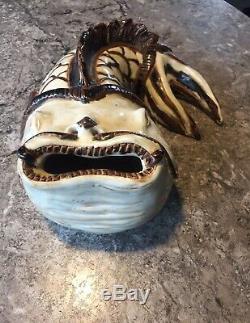 Vintage Studio Art Pottery Japanese KOI Fish Vase Asian Figure rare MCM