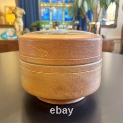 Vintage Studio Art Pottery Lidded Jar Landscape Lid Stoneware Signed Rustic