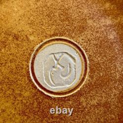 Vintage Studio Art Pottery Lidded Jar Landscape Lid Stoneware Signed Rustic