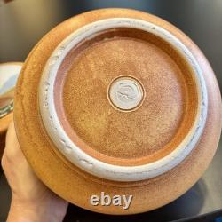 Vintage Studio Art Pottery Lidded Jar Landscape Lid Stoneware Signed Rustic