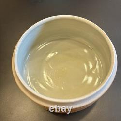 Vintage Studio Art Pottery Lidded Jar Landscape Lid Stoneware Signed Rustic