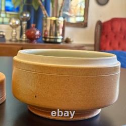 Vintage Studio Art Pottery Lidded Jar Landscape Lid Stoneware Signed Rustic