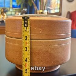 Vintage Studio Art Pottery Lidded Jar Landscape Lid Stoneware Signed Rustic