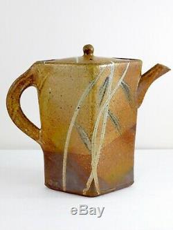Vintage Studio Art Pottery Lidded Teapot Wheat Pattern Motif Signed CP Geometric