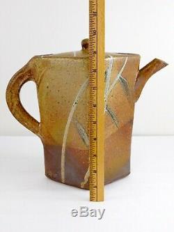 Vintage Studio Art Pottery Lidded Teapot Wheat Pattern Motif Signed CP Geometric