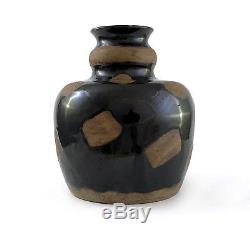 Vintage Studio Art Pottery Mirror Black Bottle Abstract Weed Pot Hamada Leach