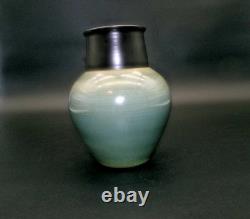 Vintage Studio Art Pottery Modern Art Deco Black Blue Gray Ceramic Vase signed