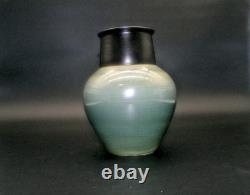Vintage Studio Art Pottery Modern Art Deco Black Blue Gray Ceramic Vase signed