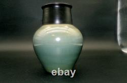Vintage Studio Art Pottery Modern Art Deco Black Blue Gray Ceramic Vase signed