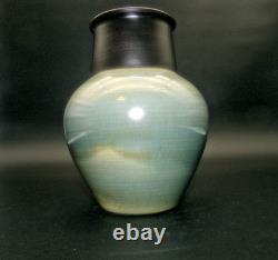 Vintage Studio Art Pottery Modern Art Deco Black Blue Gray Ceramic Vase signed