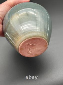 Vintage Studio Art Pottery Modern Art Deco Black Blue Gray Ceramic Vase signed