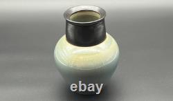 Vintage Studio Art Pottery Modern Art Deco Black Blue Gray Ceramic Vase signed