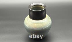 Vintage Studio Art Pottery Modern Art Deco Black Blue Gray Ceramic Vase signed