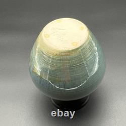 Vintage Studio Art Pottery Modern Art Deco Black Blue Gray Ceramic Vase signed