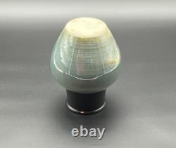 Vintage Studio Art Pottery Modern Art Deco Black Blue Gray Ceramic Vase signed