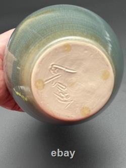 Vintage Studio Art Pottery Modern Art Deco Black Blue Gray Ceramic Vase signed