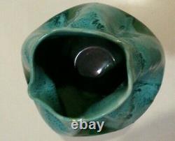 Vintage Studio Art Pottery Pinched Aqua Blue & Green Lava Drip Glaze Vase RARE