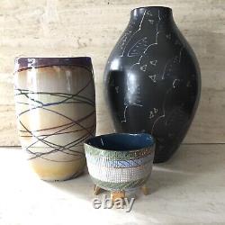 Vintage Studio Art Pottery Post Modern Grey Abstract Patinkin Vase