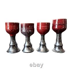 Vintage Studio Art Pottery Red Glazed Wine Chalices Cups, Signed Gerry Williams