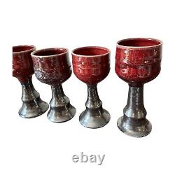 Vintage Studio Art Pottery Red Glazed Wine Chalices Cups, Signed Gerry Williams