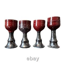 Vintage Studio Art Pottery Red Glazed Wine Chalices Cups, Signed Gerry Williams
